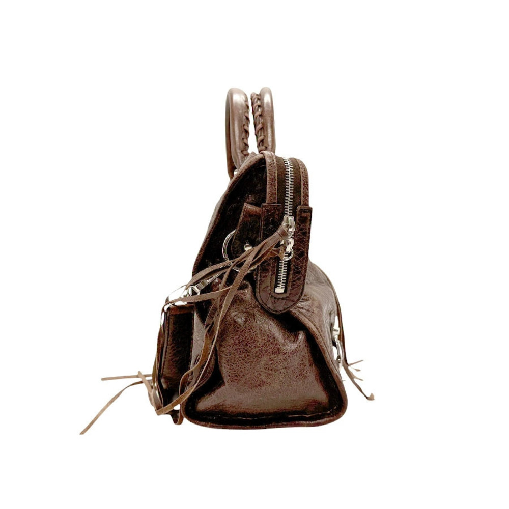 Balenciaga Bag Shoulder Leather Brown The 2way Silver City Brown Silver